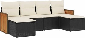 vidaXL 6 részes fekete polyrattan kerti ülőgarnitúra párnákkal