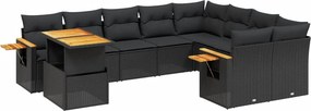 vidaXL 10 részes fekete polyrattan kerti ülőgarnitúra párnákkal