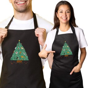 Konyhai kötény nyomtatott ajándék karácsonyra Karácsonyfa cicákkal