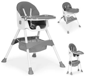 Gyerek etetőszék tálcával és kosárral 5 pontos biztonsági övvel szürke