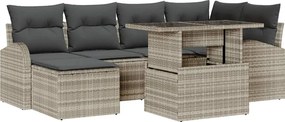 vidaXL Kerti Kanapé Szett tárolóval 7 pcs Világosszürke Poli rattan