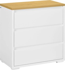 HOMCOM 3-fiókos Fehér Forgácslap Komód Hálószobába, Tanulmányba és Nappaliba, 70x37x75cm | Aosom