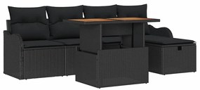 vidaXL Kerti Kanapé Szett párnával tárolóval 6 pcs Fekete polirattan
