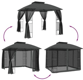 antracit acél dupla tetős pavilon hálós falakkal 2,94 x 2,94 m
