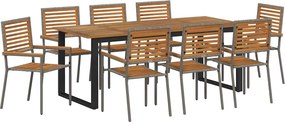 vidaXL Kert étkező szett 9 pcs Szürke Tömör Akácfa