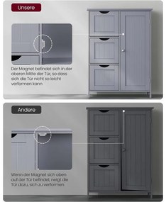 Fürdőszobai szekrény, komód, 3 fiókkal, Állítható polc, 30 x 60 x 81 cm, szürke