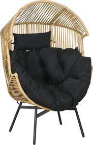 Outsunny Rattan Szék, Rattan Wicker Szék Vastag Ülőpárnával, Tojásformájú Kerti Szék 120 kg Teherbírással, Teraszra, Kertbe, Homok | Aosom