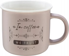 Porcelán bögre 380ml bézs, barna felirattal kávéhoz és teához 1 db