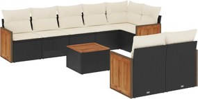 vidaXL 9 részes fekete polyrattan kerti ülőgarnitúra párnákkal