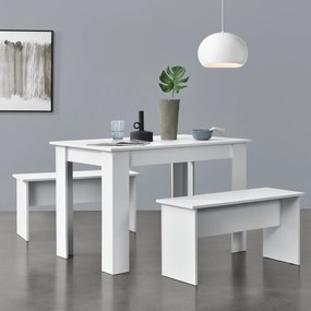[en.casa] Asztal-pad szett 4 fő részére étkezőasztal 110 x 70 cm két paddal fehér