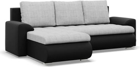 Tokio sarokkanapé, 2 ágyneműtartóval, fonott + műbőr, baloldali, szürke - fekete