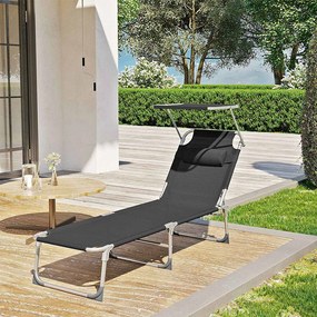 LAGUNA kerti napozóágy állítható napellenzővel, 193x53x29cm, fekete SongmicsHome