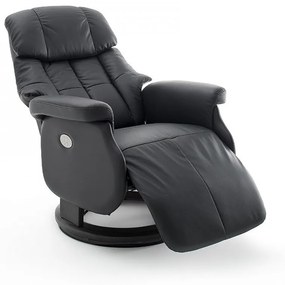 CALGARY Comfort XL Fekete bőr relax fotel lábtartóval fekete lábbal