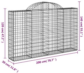 10 db íves horganyzott vas gabion kosár 200x30x120/140 cm