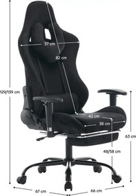 Irodai/gamer szék, fekete Velvet szövet, teherbírás 150 kg, SALOP