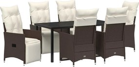 vidaXL Kert étkező szett párnával 7 pcs Barna polirattan