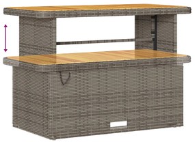 14 Részes Kerti Kanapé Készlet Párnákkal Szürke Poli Rattan Akácia, 4 Részes Kerti Étkezőkészlet Párnákkal Szürke Poli Rattan Akácia