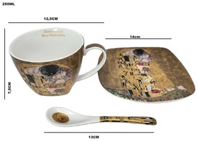 Hatszemélyes porcelán teáskészlet Klimt A Csók díszdobozban