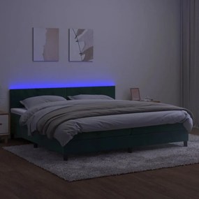 sötétzöld bársony rugós és LED-es ágy matraccal 200x200 cm