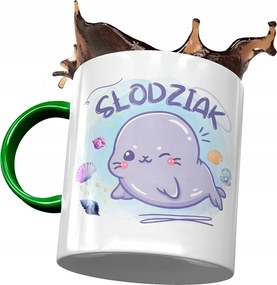 Zöld bögre fóka mintával Ajándék fényképpel