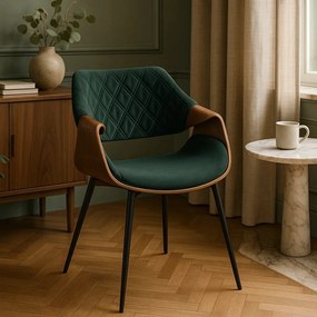 Elegáns Bársony Étkezőszék Zöld/Dió Színben. DAKOTA