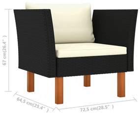 9 részes fekete polyrattan és eukaliptuszfa kerti ülőgarnitúra