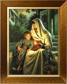 Jezus Fénnyel Szakrális Kép Arany Vászon Díszkeret 30X40