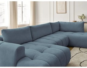Kék kinyitható-tárolóhelyes sarokkanapé (jobb oldali-U alakú) Fuji – Bobochic Paris