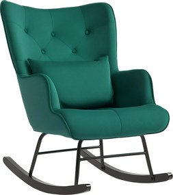 HOMCOM Bársonyos Ringató Szék Magas Hátfallal, Kényelmes Karfás Ringató Szék Nappaliba és Hálószobába, Zöld | Aosom
