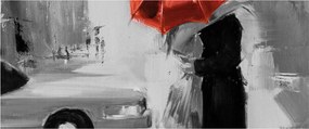 Kép - Szerelmespár egy esernyő alatt, piros (120x50 cm)