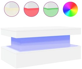Fehér dohányzóasztal LED-lámpákkal 90x50x40 cm