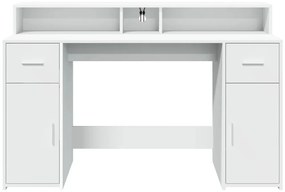 fehér szerelt fa íróasztal LED-világítással 140 x 55 x 91 cm