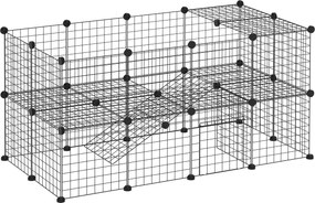 PawHut Játékkerítés Kutyák számára - DIY Játékkerítés Kicsi Állatoknak - Fém Hálóból készült Játékkerítés - Beltéri Játékkerítés 36 Részből áll - Feke