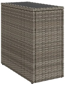 szürke polyrattan kerti kisasztal üveg lappal 58 x 27,5 x 55 cm