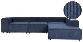Kombinálható négyszemélyes bal oldali kék kordbársony kanapé APRICA Beliani