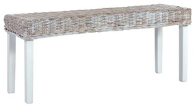 fehér természetes kubu rattan és tömör mahagóni fa pad 110 cm