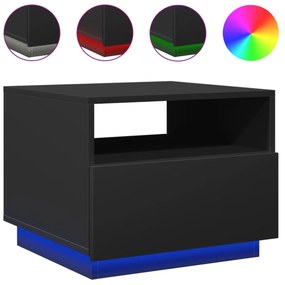 fekete dohányzóasztal LED-lámpákkal 50x49x40 cm