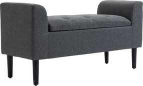 HOMCOM Tároló Puff, Kárpitozott Pad Vászonhatású Anyaggal, Fa Lábakkal, Ágy Pad Nappaliba, Hálószobába, Előszobába, 116 x 44 x 58 cm Sötét Szürke | Ao