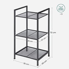 Fém polc, 3 szintes polc, bővíthető, állítható polcok, ipari design, fekete