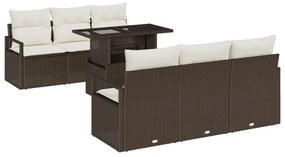 7 részes kerti kanapészett párnákkal, barna poli rattan, 2 személyes kerti kanapé párnákkal, barna poli rattan