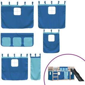 kék emeletes ágy csúszdával és függönnyel 90 x 200 cm