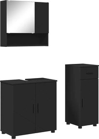 vidaXL Fürdőszoba bútor szett fiókkal 3 pcs Fekete Faanyag & Fém
