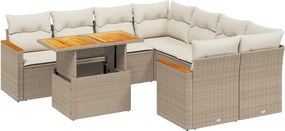 vidaXL 9 részes bézs polyrattan kerti ülőgarnitúra párnákkal