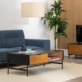 Fekete-natúr színű dohányzóasztal kőrisfa dekorral 60x124 cm Orleans – Ixia