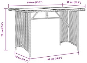 szürke polyrattan falapos kerti asztal 110x68x70 cm