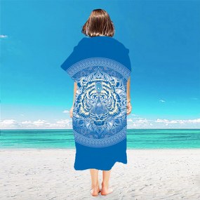 Strandkészlet TIGER – Fürdőlepedő 100×180 cm és poncsó 80×145 cm, kék