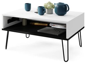 Dohányzóasztal emelhető asztallappal és polccal HALIJA fehér/fekete