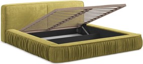 Sárga kárpitozott ágyneműtartós franciaágy ágyráccsal 180x200 cm Keoni – Makamii