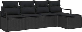 vidaXL Kanapé Szett párnával 5 pcs Fekete polirattan