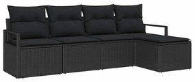 vidaXL Kanapé Szett párnával 5 pcs Fekete polirattan